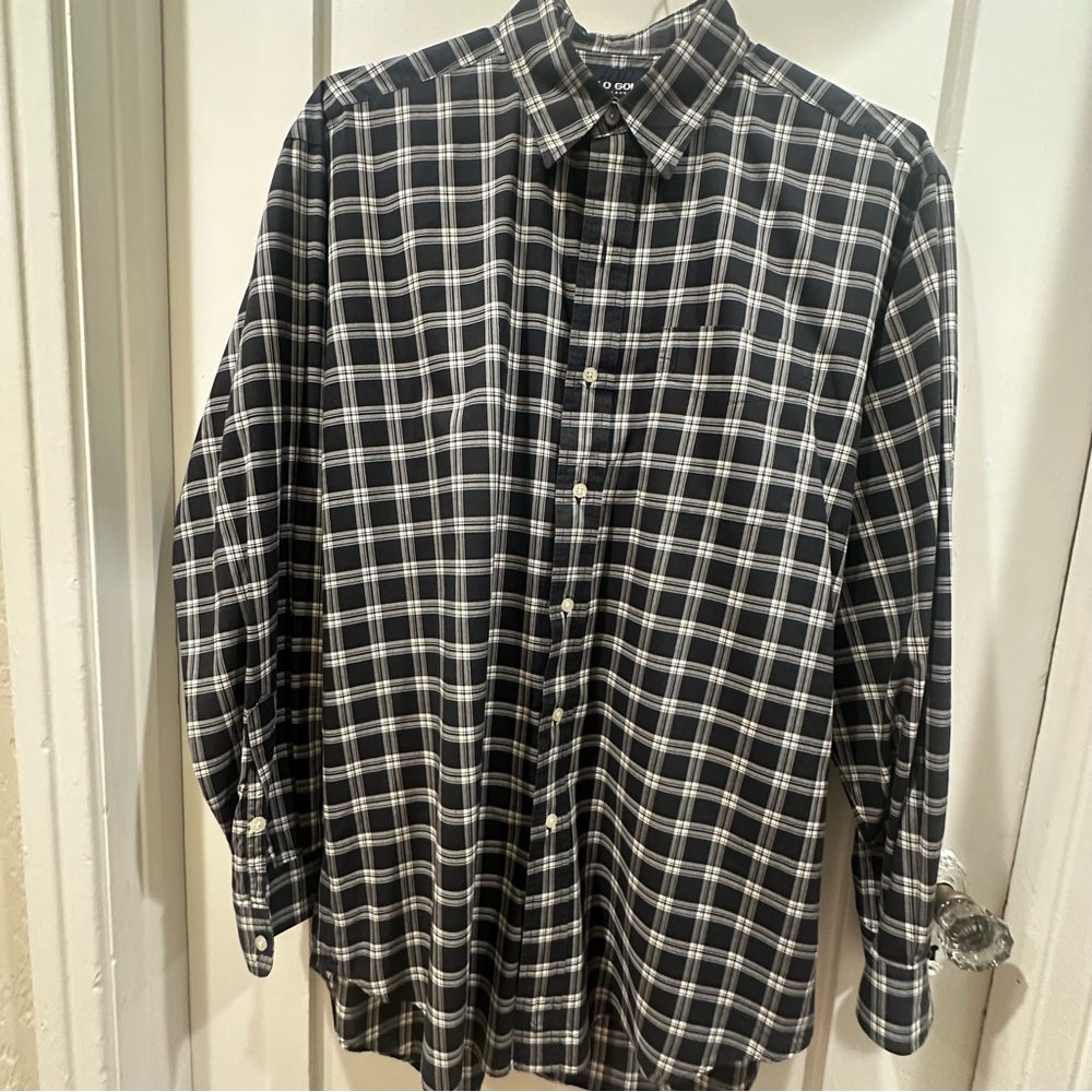 Men's Black & White Plaid Button-Down Shirt